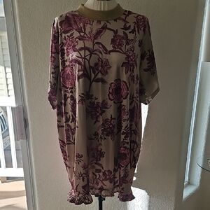 Vintage VELVET Mauve and Cream Floral Blouse
